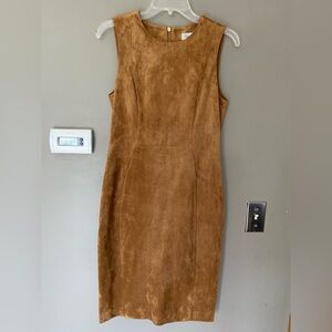 CALVIN KLEIN Caramel Nut Brown Faux Suede Sheath Dress Size 8